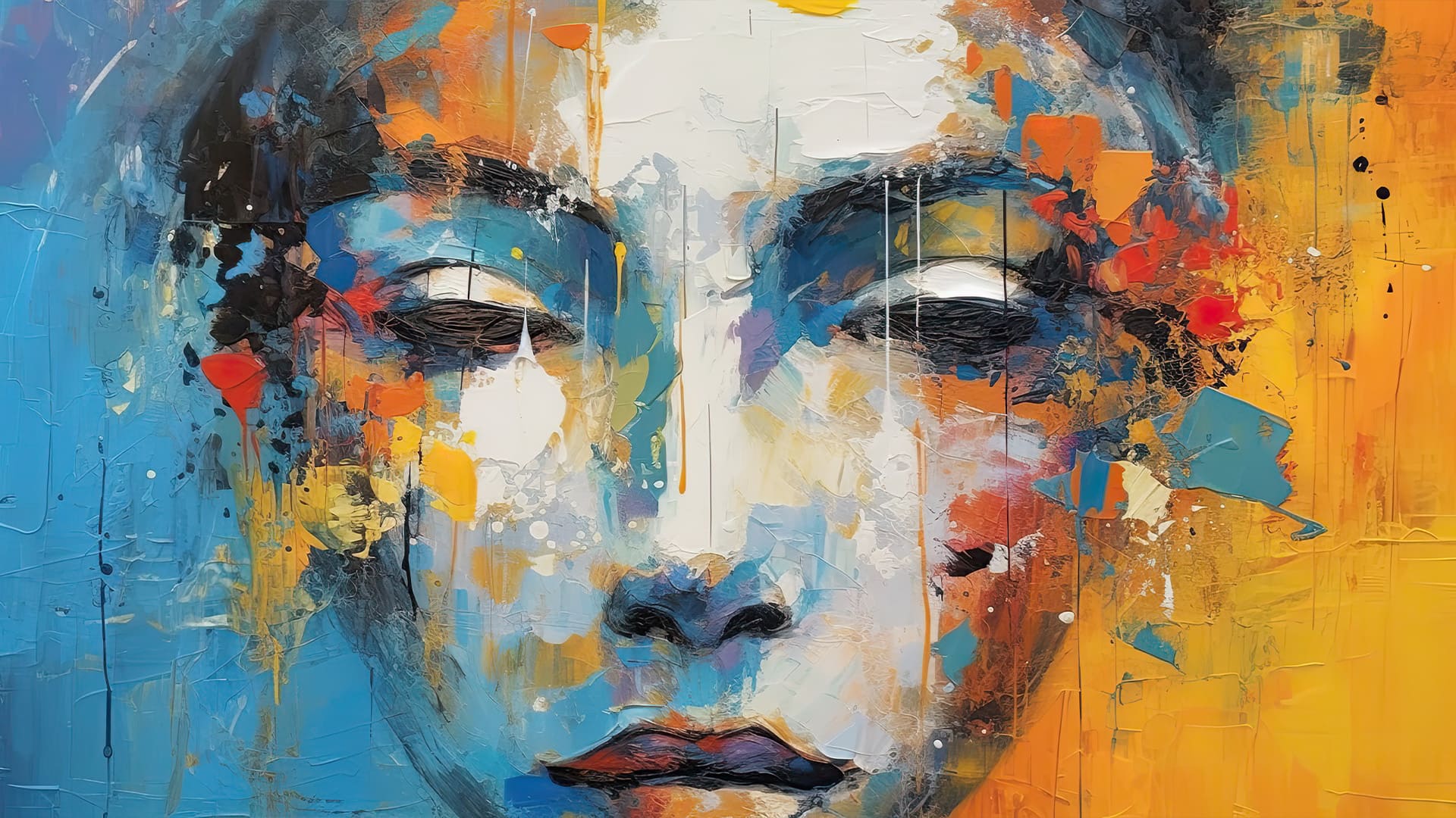 Visage abstrait coloré illustrant l’ennui et l’impatience lors d’une marche en pleine conscience